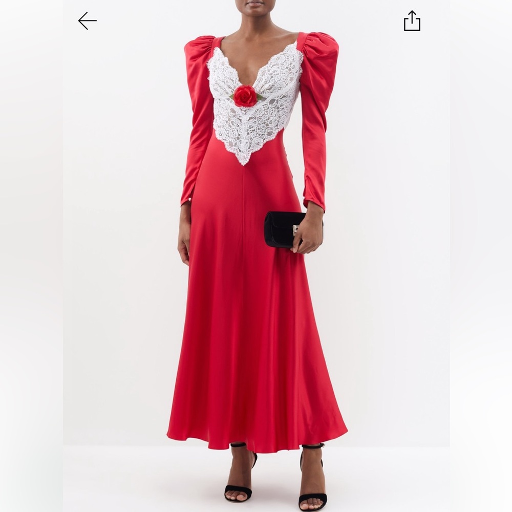 Rodarte rose-appliqué lace-labeled silk gown